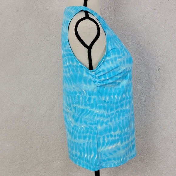 Lands' End Blue Watercolor Print Modest High Neckline Tankini Swim Top Sz 12 - Picture 3 of 13